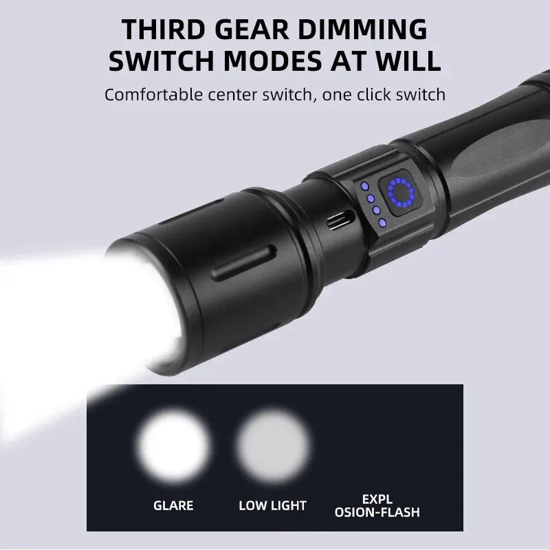 High Power XHP100 Upgrade White Laser LDE Flashlight USB Charging Zoom Aluminum Alloy Leadership Torch Best Camping Outdoor